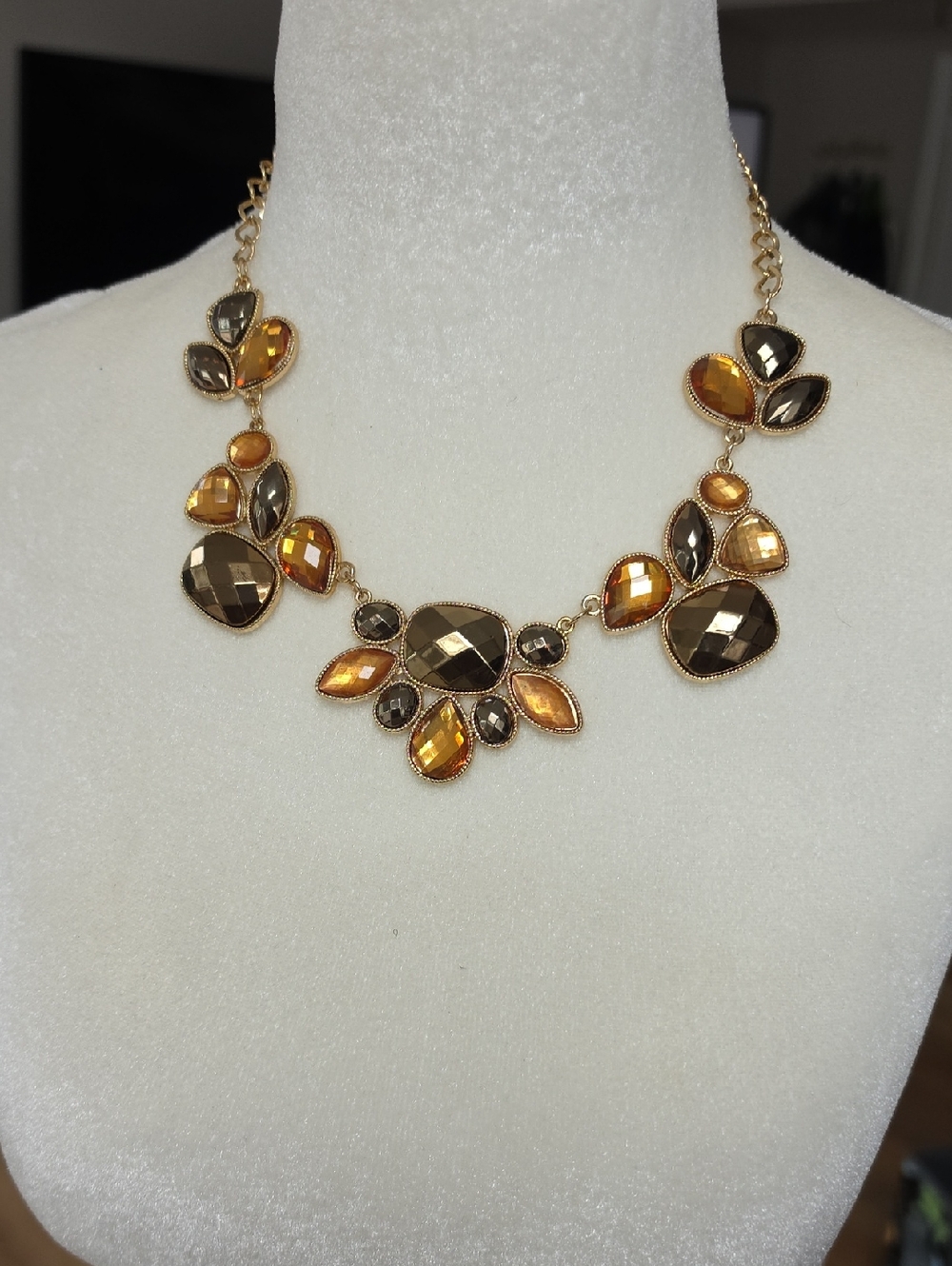 Gold-Tone Amber & Smoky Crystal Statement Necklace